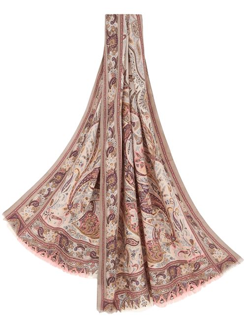 Sciarpa in misto cashmere e seta motivo ramage sullo sfondo beige ETRO | WATA0010AV304S9001